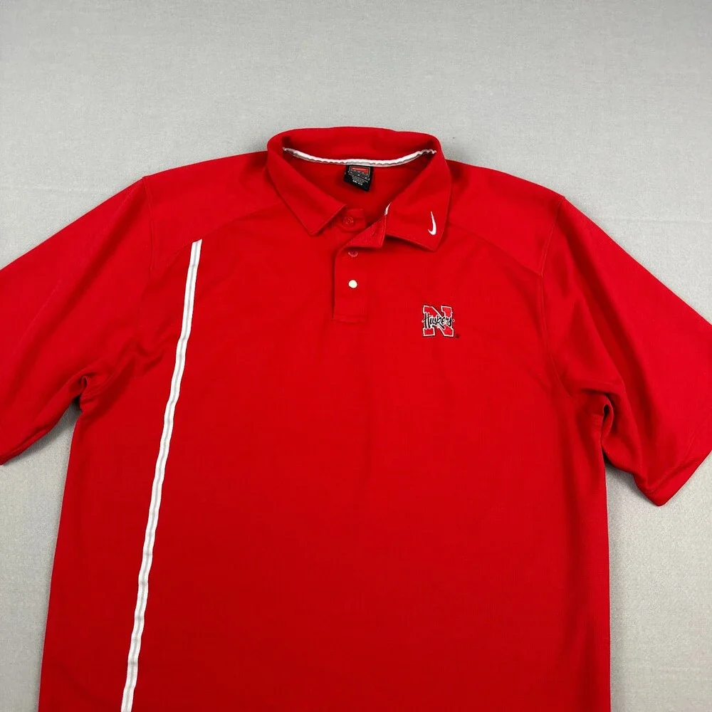 Vintage Nebraska Cornhuskers Polo Shirt Men Large Red Nike Team NCAA 90s L